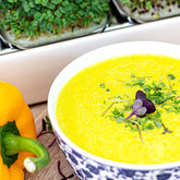 Savory Paprika Soup with Red Cabbage Microgreens