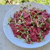 Pink Beetroot Pasta with Bok Choy Microgreens